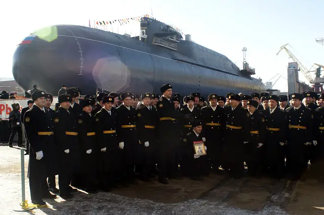 Nuclear-powered ballistic missile submarine (SSBN) Verkhoturye on March 24 was withdrawn from covered slipway of JSC Zvezdochka Ship Repair Center. A solemn ceremony of bringing of strategic nuclear submarine took place at the shipyard for the occasion. 