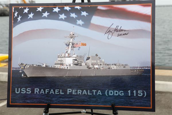 The future USS Rafael Peralta (DDG 115) achieved "light off" of its Aegis Combat System at the Bath Iron Works (BIW) shipyard Dec. 17. The Aegis system light off marks the beginning of combat system testing for the ship. These comprehensive tests will ensure all combat system equipment is operational and communicative.