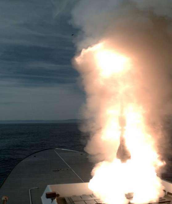 An Aster 30 surface to air missile is launched from the Chevalier Paul's VLS cell (file picture)