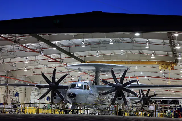 An E-2D Advanced Hawkeye rolling out of the final assembly line in St. Augustine Florida. It takes about two years to built an aircraft. Northrop Grumman is working with a network of about 230 suppliers. Picutre: Northrop Grumman