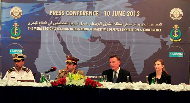 Doha, Qatar - 10 June 2014: DIMDEX 2014, the MENA Region’s leading international maritime defence exhibition and conference held under the patronage of His Highness, Sheikh Tamim bin Hamad bin Khalifa Al-Thani, Crown Prince of Qatar and Deputy Commander-in-Chief of the Qatar Armed Forces, held today a press conference where Brig. Dr. (Eng) Thani A. Al-Kuwari, Assistant Chief of Staff for Financial Affairs, Qatar Armed Forces, updated the media with information on what is to be maritime defence’s largest event.