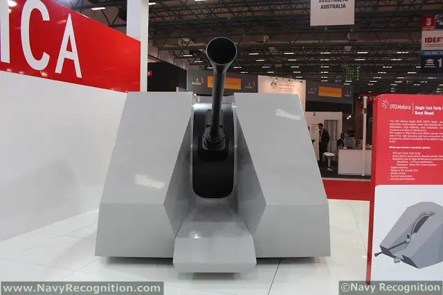 At the IDEF 2013 defense exhibition which was held recently Istanbul, Turkey, Italian company Oto Melara unveiled for the first time the 40mm single FAST FORTY naval mounting with dual feeding system (type C) with stealth cupola. 