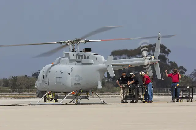 Northrop Grumman Corporation turned on the power to the U.S. Navy's first MQ-8C Fire Scout unmanned helicopter and rotated the aircraft's four blades for the first time during initial ground testing and engine runs at Naval Base Ventura County Point Mugu, Calif., Sept. 20.