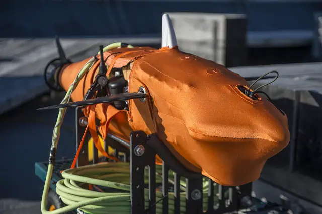 VIRGINIA BEACH, Va. (Dec. 11, 2014) A variant model of the GhostSwimmer vehicle developed by the Chief of Naval Operations Rapid Innovation Cell project Silent NEMO, awaits testing during a demonstration at Joint Expeditionary Base Little Creek - Fort Story. Project Silent NEMO is an experiment which explores the possible uses for a biomimetic device developed by the Office of Naval Research. (U.S. Navy photo by Mass Communication Specialist 3rd Class Edward Guttierrez III/Released) 