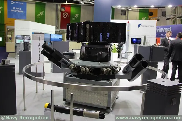 At Euronaval 2014 Rheinmetall was displaying the MASS system equipped with CANTO anti-torpedo technology from French defence contractor DCNS