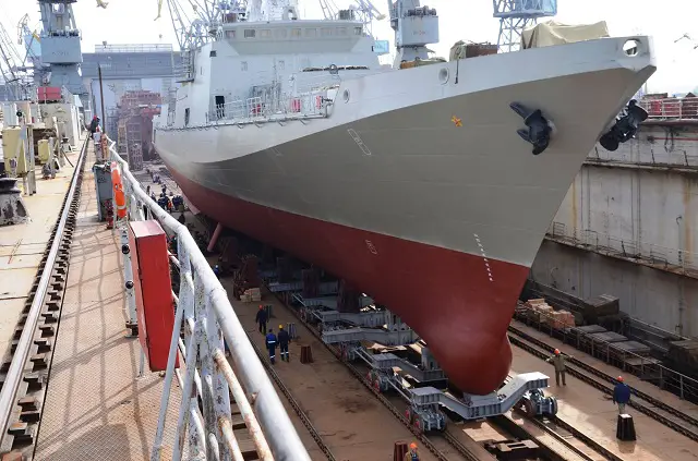 The Yantar shipyard in Russia’s Baltic exclave of Kaliningrad on Friday floated out the first in a series of six Project 11356 frigates being built for the Black Sea Fleet, the company said.