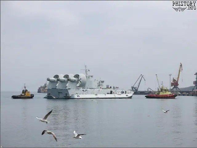 According to eyewitnesses and pictures, on March 1st, 2014 in Feodosiya, Crimea, the second Zubr (project 1232.2) amphibious hovercraft for the Chinese Navy (PLAN) was rushed on its way to China ahead of schedule (before all trials were conducted). The obivous reason of this sudden move was to avoid any damage to the vessel in case the situation in Crimea deteriorated. 