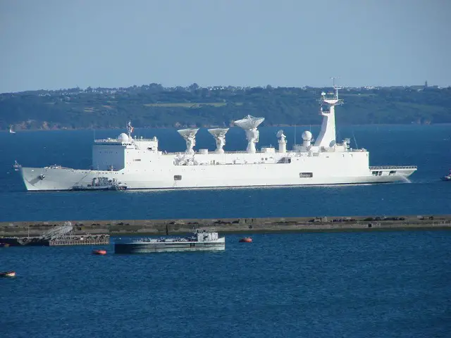 The Missile Range Insrumentation Ship Monge (A601) is back in the Marine Nationale (French Navy) fleet following a major refit started in May. Missile Range Instrumentation Ships are fitted with antennas and electronics to support the launching and tracking of missiles and rockets.
