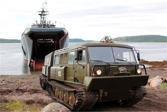 The Northern Fleet Saint George and Kondopoga Project 775M Ropucha-II class tank landing ships of the Russian Navy arrived in Dudinka port and transported servicemen and hardware including new TTM-4902PS-10 all-terrain tracked vehicles. The goal of the exercise is to train in the defence of important industrial facility located in the Arctic zone. 