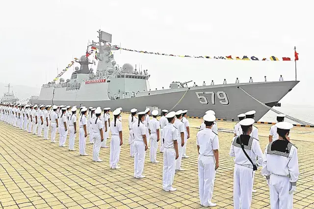 According to the official journal of the People's Liberation Army Navy (PLAN or Chinese Navy) the Type 054A (NATO reporting name Jiangkai II class) Frigate Handan (hull number 579), was commissioned on August 19 with China's North Sea Fleet. It is the 19th Type 054A Frigate to join the PLAN. The Frigate keel was laid in September 2013 and launched in July 2014 by Huangpu naval shipyard in Guangzhou, Southern China.