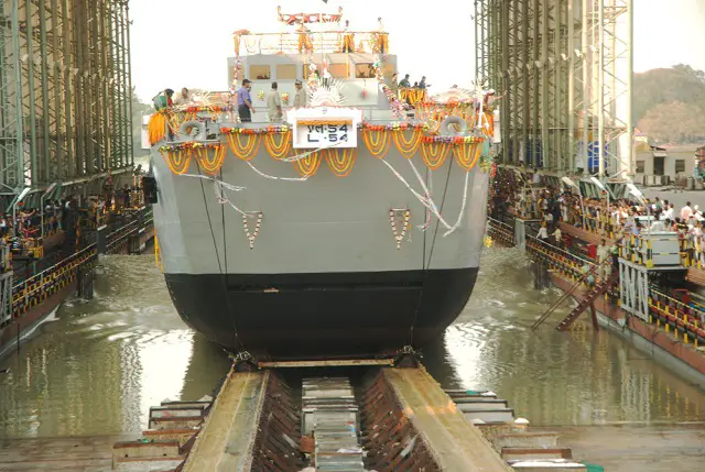 LCU L54 is the fourth vessel in the series of eight Landing Craft Utility Ships being built by GRSE for the Indian Navy. Picture: GRSE