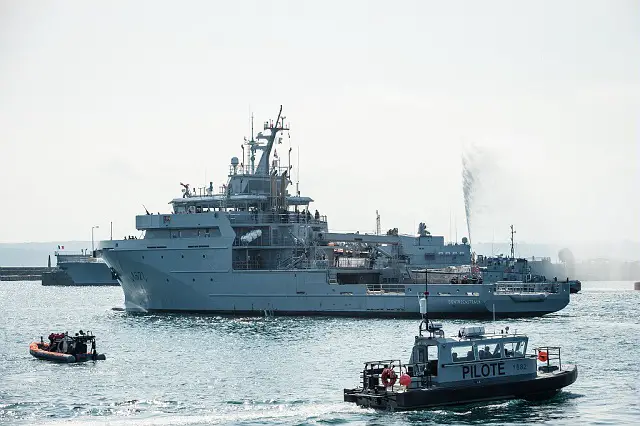 The French Navy (Marine Nationale) announced that first ship of the class "D'Entrecasteaux" set sail for its homeport of Noumea, New Caledonia in the southwest Pacific Ocean. The first B2M (for bâtiment multi-missions or multi-mission vessel) left Brest on May 11 2016. This new class of vessel intended for the overseas missions of sovereignty.
