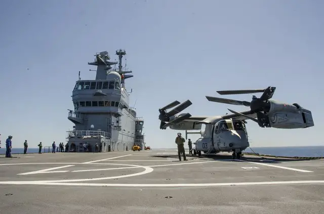 The French Navy (Marine Nationale) announced that it took another step in the interoperability between the V-22 Osprey and the Mistral-class LHD Dixmude on May 2nd 2016. While V-22s have been tested with the Mistral class several times to date (they were even officially qualified with the Mistral-class last year) it is the first time that the Bell-Boeing tilt-rotor aircraft was qualified for "blades and wings folding and long time parking" aboard the French Navy LHD.