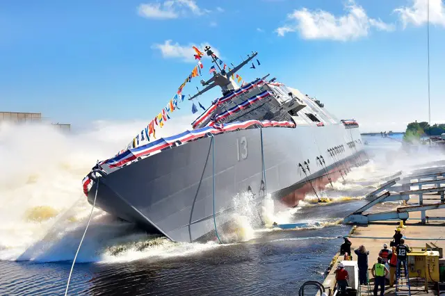 The Lockheed Martin-led industry team launched the 13th Littoral Combat Ship (LCS) into the Menominee River at the Fincantieri Marinette Marine shipyard on Sept. 17. Ship sponsor, Kate Lehrer, christened LCS 13, the future USS Wichita, in Navy tradition by breaking a champagne bottle across the ship's bow just prior to the launch.