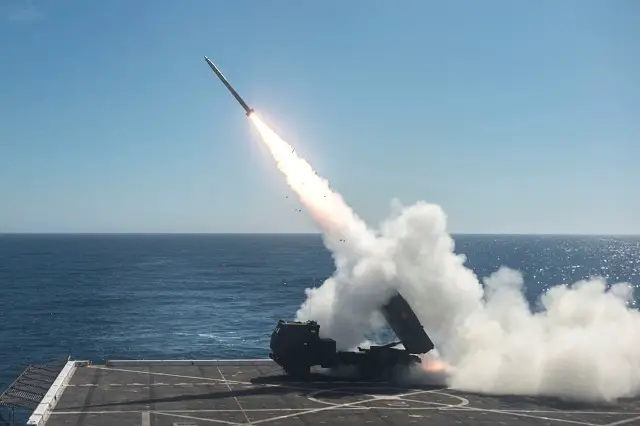 HIMARS MLRS Test Fired from US Navy LPD USS Anchorage