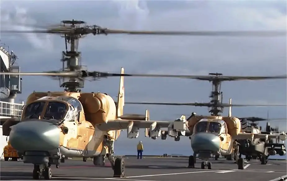 During naval exercise in Egypt Ka 52 and AH 64 helicopters take off from amphibious assault ship ENS Gamal Abdel Nasser 925 001