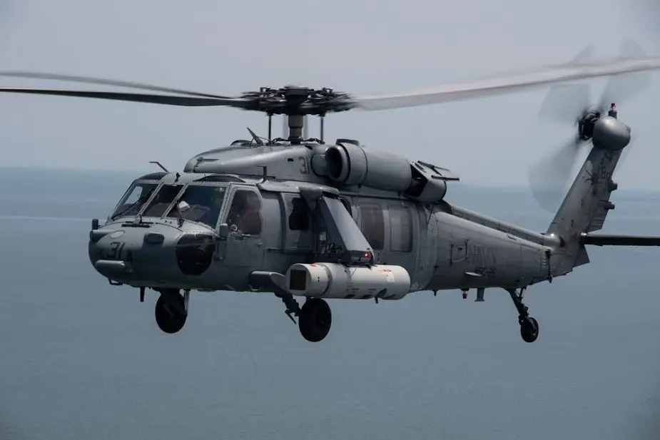 MH 60S naval helicopter with Airborne Laser Mine Detection System to detect mine threats in the sea 925 001