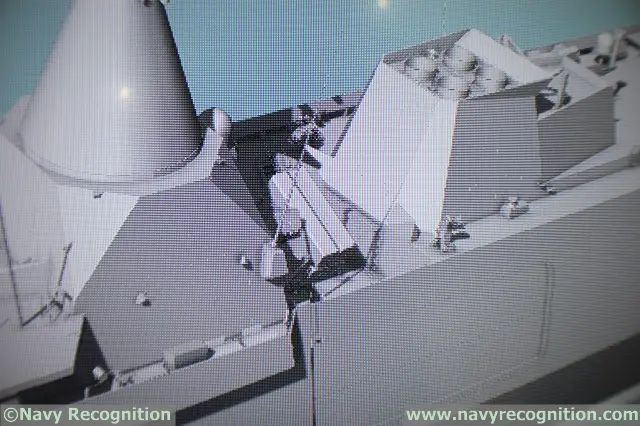 Detailed view of the NSM missile launchers and SuperBarricade decoy launchers (which are set to be replaced with a next generation solution from France).