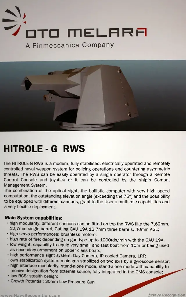 During DIMDEX 2012 Oto Melara, a world leader in naval weapon systems, presented for the first time a new naval weapon system called HITROLE-G RWS.