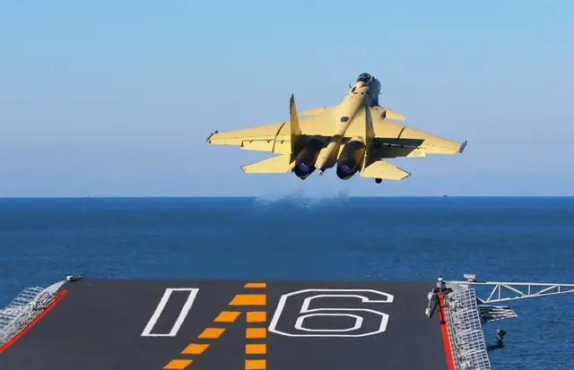 State television broadcaster in mainland China CCTV 13 (China Central Television) recently conducted a report on board People's Liberation Army Navy (PLAN or Chinese Navy) aircraft carrier Liaoning (CV16). The video report shows "at sea carrier operations" with J-15 Flying Shark fighter jets.