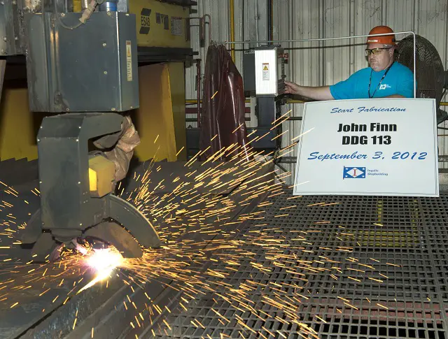 Huntington Ingalls Industries has started fabrication on the U.S. Navy's next Aegis guided missile destroyer, John Finn (DDG 113). The ship will be built at the company's Ingalls Shipbuilding division and will be the 29th Arleigh Burke-class destroyer built at Ingalls.