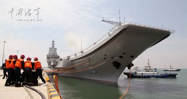 China’s first aircraft carrier, the Liaoning, has left its home-port of Qingdao, in East China’s Shandong province, to conduct scientific experiments and sea training, naval authorities said Tuesday. 