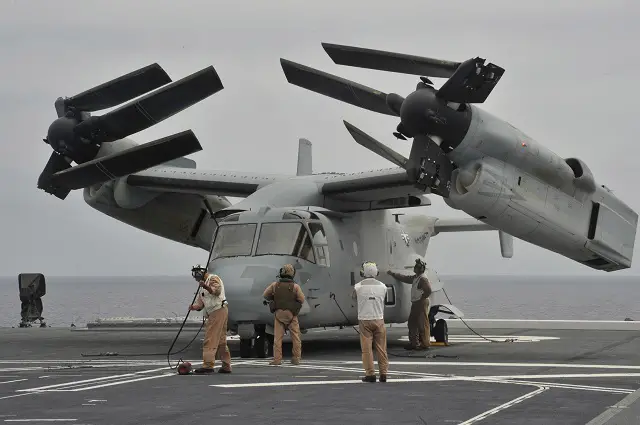 The U.S. Marine Corps marked history by landing an MV-22 Osprey tilt-rotor aircraft on a Japan Maritime Self-Defense Force helicopter destroyer JS Hyuga (DDH 181) for the first time during amphibious exercise Dawn Blitz. Dawn Blitz is a scenario-driven exercise led by the U.S. 3rd Fleet and 1 Marine Expeditionary Force that will test participants in the planning and execution of amphibious operations through a series of live training events. 
