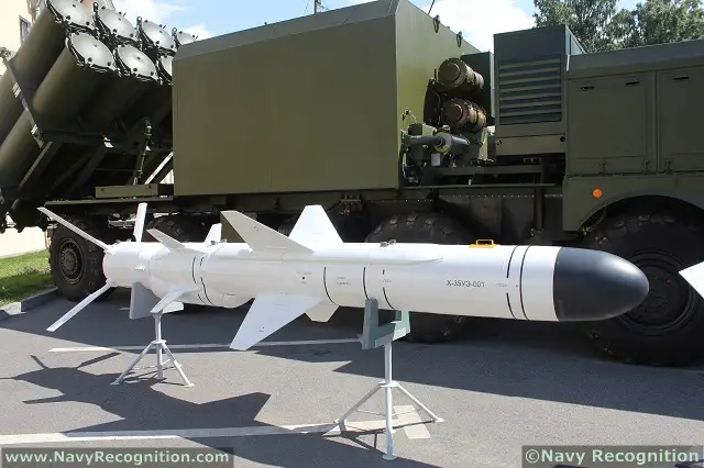 The Russian made 3M24 Uran subsonic anti-ship missile can be launched from helicopters, surface ships and coastal defense batteries. It has a range of up to 250 kilometers (135 nautical miles) and carries a 145-kilogram high explosive warhead.