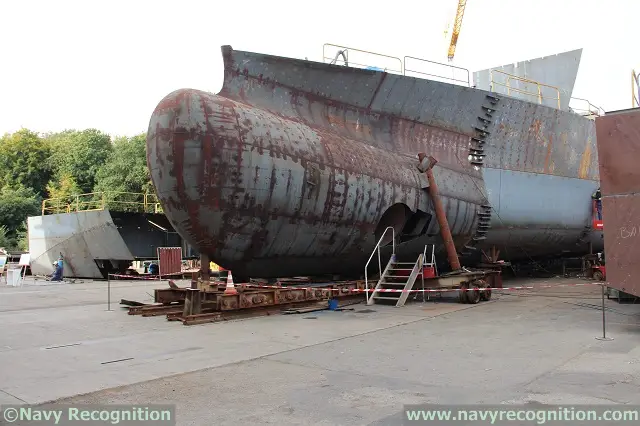 Sections of the French Navy future B2M vessel during assembling at PIRIOU in October 2014