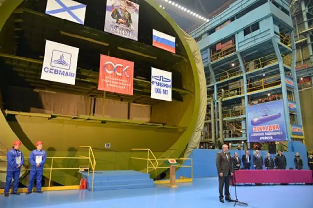 The sixth Borei-class nuclear-powered ballistic missile submarine (SSBN) was laid down on Friday during a ceremony at the Sevmash shipyard in Severodvinsk, northern Russia. (Sevmash is part of OCK the United Shipbuilding Corporation). Russian Deputy Prime Minister Dmitry Rogozin attended the ceremony.