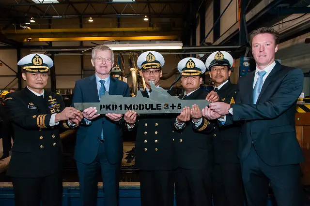 In June 2012, the Ministry of Defence of Indonesia and Damen Schelde Naval Shipbuilding (DSNS) signed the contract for the first SIGMA 10514 PKR Frigate. In accordance with the agreed planning for the construction of this frigate, the Steel Cutting Ceremony took place simultaneously on 15 January 2014 at PT PAL (Persero) Shipyard in Surabaya (Indonesia) and DSNS in Vlissingen (the Netherlands). 