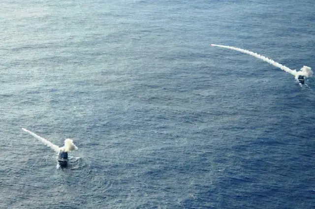 On June 24th, 2014, two Floreal class surveillance frigates (the Floréal F-730 and the Nivôse F-732) based in Reunion island and belonging to the French Navy Indian Ocean fleet, conducted a simultaneous firing exercise with their MM38 Exocet anti-ship missiles. 