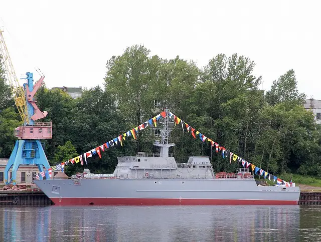 The lead mine countermeasures vessel (MCMV) of the new project 12700, the Alexander Obukhov (named after a famed Soviet fleet boat commander and hero) was launched during a ceremony at Sredne-Nevsky Shipyard in St Petersburg. The hull of this new class is made of composite materials in order to reduce electromagnetic interference (which could trigger the mines) and eases maintenance of the ship's structure.