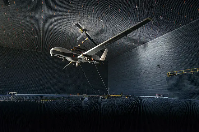 A U.S. Navy MQ-4C Triton UAS was lifted inside Patuxent River's anechoic chamber Aug.12 for electromagnetic compatibility (EMC) testing. This event marked the first time that an unmanned aircraft inside the chamber was controlled from an external ground control station. Triton's EMC testing will continue for the next eight weeks to verify the aircraft's subsystems can operate without interfering with each other.