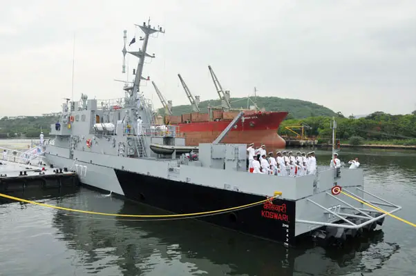 Three Follow-on Water Jet Fast Attack Craft (FO-WJFAC) for the Indian Navy were launched on 30 Jun 15 at Garden Reach Shipbuilders & Engineers Ltd (GRSE), Kolkata by Smt Medha Murugesan, wife of Vice Admiral P Murugesan, AVSM, VSM, Vice Chief of the Naval Staff. 