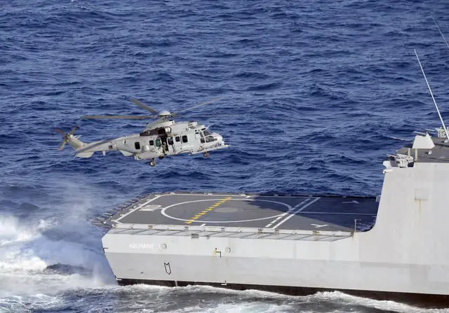 The French Air Force (Armée de l'Air) started qualification trials of the Airbus Helicopters H225M Caracal Combat Search and Rescue (CSAR) with the latest addition to the French Navy (Marine Nationale) fleet: the head of FREMM Frigate class Aquitaine delivered in November 2012 by DCNS.