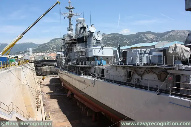 Navy Recognition recently had the opportunity to witness the overhaul operations (also referred as refit) of French Navy Cassard class frigate Jean Bart. This operation takes place in a dry dock located inside the French naval base of Toulon in Southern France.