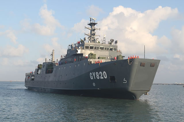 The Chinese Ministry of Nationa Defense announced that a new logistics support ship of the Chinese People’s Liberation Army (PLA) began its service in Sansha City, south China's Hainan Province, on the morning of November 23, 2015. The supply ship (hull number GY820) is the largest of its kind in the PLA Army with a maximum displacement of 2,700 tons. The 90 meters long and 14.6 meters wide vessel will be based in the South China Sea region to support replenishment operations.