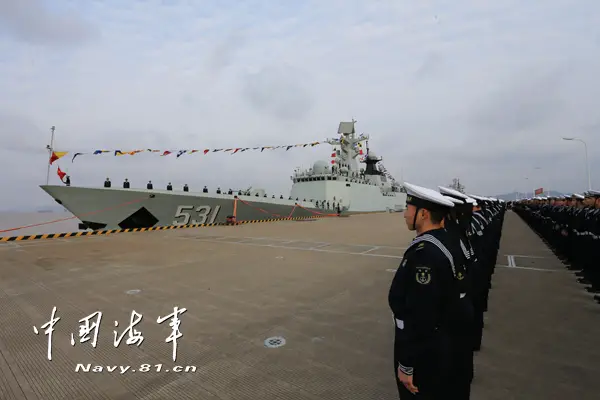 The guided missile frigate Xiangtan (Hull Number 531) officially joined the People's Liberation Army Navy (PLAN or Chinese Navy) today. A naming and flag-presenting ceremony was held to mark the commissioning of the Type 054A Frigate to the East Sea Fleet of the PLAN at a naval port in Zhoushan city (China's Zhejiang province) on February 24, 2016. Xiangtan is the 22nd Type 054A Frigate and is assigned to the PLAN's East Sea Fleet.