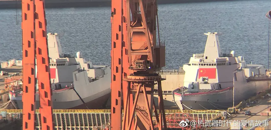 Two Type 055 Destroyers for PLAN Launched Together in China 2