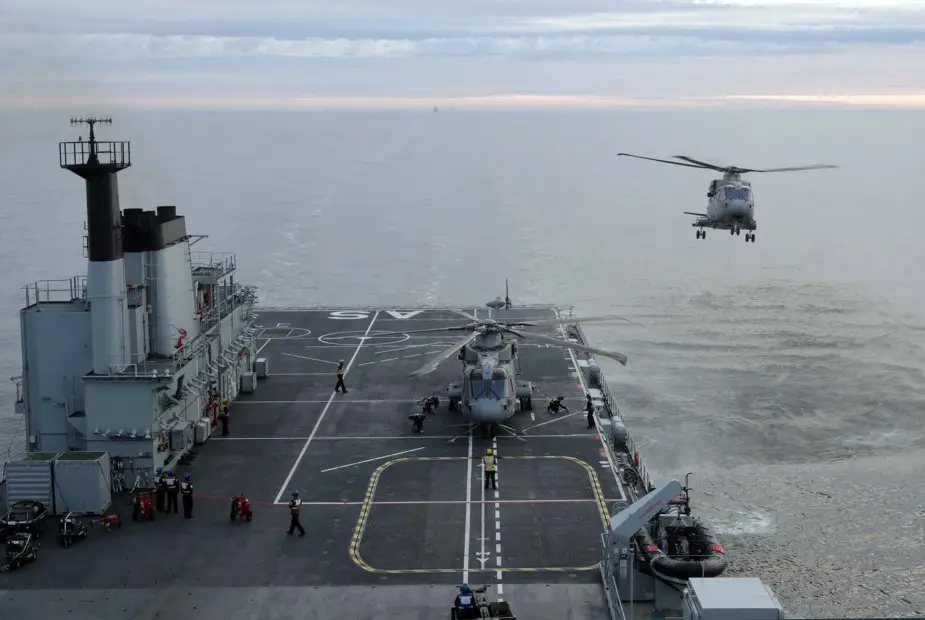 RFA Argus of the Royal Navy demonstrates helicopter carrying capability