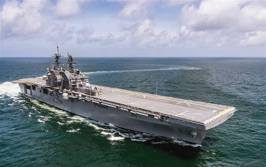 US Navy USS Tripoli LHA 7 amphibious assault ship departs from Huntington Ingalls for its San Diego homeport 925 001