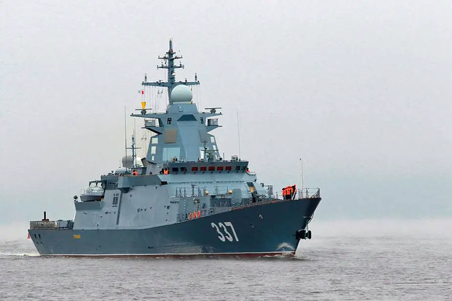 Russian Navy Gremyashchy corvette of project 20385 acceptance trials with naval aviation 925 001