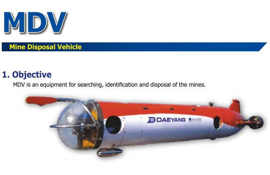 South Korea Navy deploys new underwater robot Mine Disposal Vehicle MDV