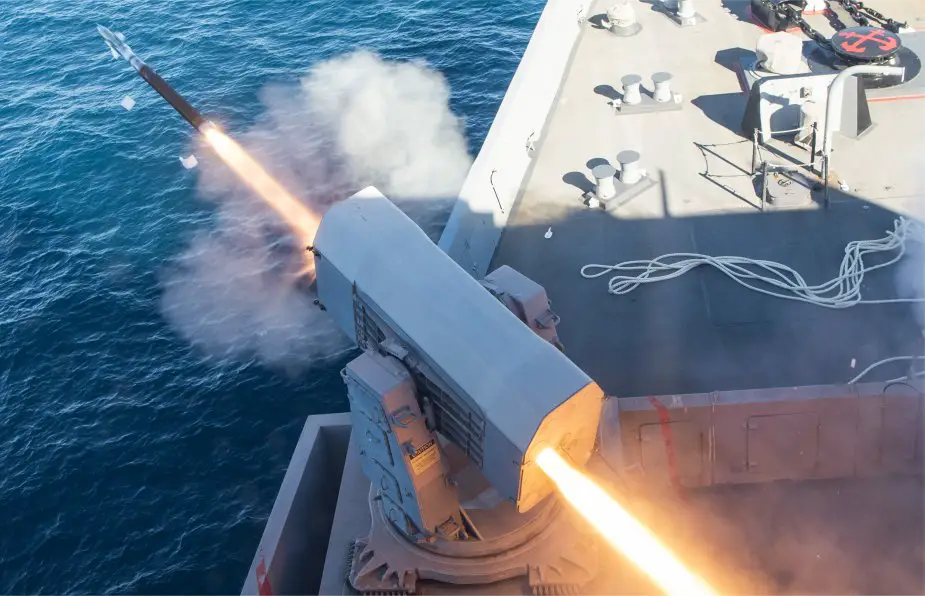 USS Anchorage fires a RIM-116 Rolling Airframe Missile in Pacific